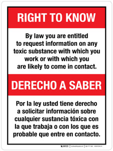 Right To Know: By Law You Are Entitled To Request Information On Any Toxic Substance Bilingual Portrait - Wall Sign