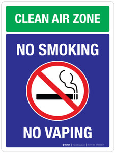 Clean Air Zone No Smoking No Vaping Portrait - Wall Sign