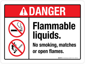 Danger: Flammable Liquids No Smoking Matches Or Open Flames ANSI Landscape - Wall Sign