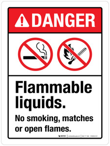 Danger: Flammable Liquids No Smoking Matches Or Open Flames ANSI Portrait - Wall Sign