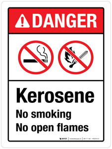 Danger: Kerosene No Smoking No Open Flames ANSI Portrait - Wall Sign