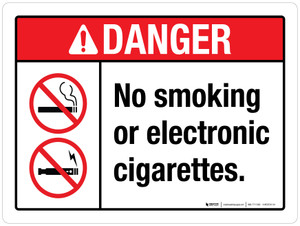 Danger: No Smoking Or Electronic Cigarettes ANSI Landscape - Wall Sign