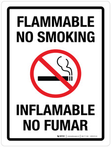 Flammable No Smoking Bilingual Portrait - Wall Sign