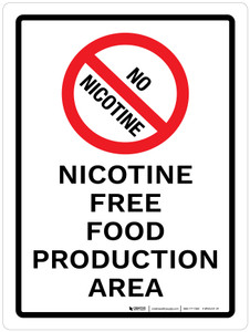 No Nicotine - Nicotine Free Food Production Area Portrait - Wall Sign