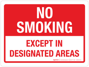No Smoking: Except In Designated Areas Landscape - Wall Sign