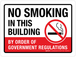 No Smoking In This Building By Order Of Government Regulations Landscape - Wall Sign