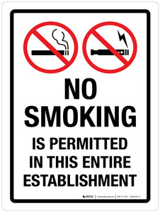 No Smoking Is Permitted In This Entire Establishment Portrait - Wall Sign