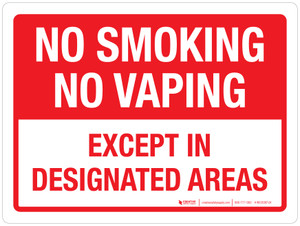 No Smoking No Vaping Except In Designated Areas Landscape - Wall Sign