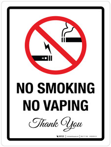 No Smoking No Vaping - Thank You Portrait - Wall Sign