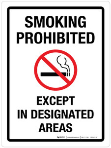 Smoking Prohibited Except In Designated Areas Portrait - Wall Sign