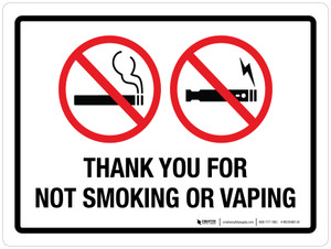 Thank You For Not Smoking Or Vaping Landscape - Wall Sign