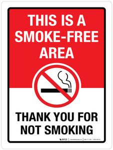 This Is A Smoke-Free Area - Thank You For Not Smoking Portrait - Wall Sign