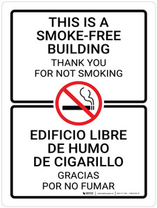 This Is A Smoke-Free Building - Thank You For Not Smoking Bilingual Portrait - Wall Sign