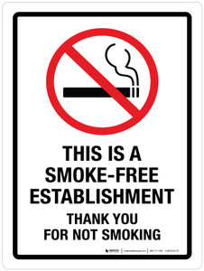 This Is A Smoke-Free Establishment - Thank You For Not Smoking Portrait - Wall Sign