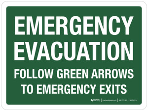 Emergency Evacuation - Follow Green Arrows To Emergency Exits Landscape - Wall Sign
