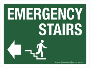 Emergency Stairs Down Left Arrow Landscape - Wall Sign