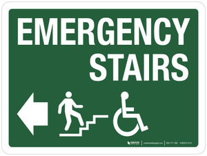 Emergency Stairs Up Left Arrow (ADA) Landscape - Wall Sign