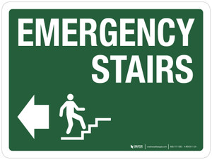 Emergency Stairs Up Left Arrow Landscape - Wall Sign