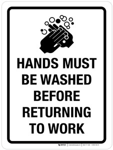 Hands Must Be Washed Before Returning to Work Portrait - Wall Sign