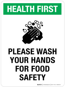 Health First: Wash Your Hands for Food Safety Portrait - Wall Sign