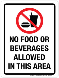No Food Or Beverages Allowed In This Area Portrait - Wall Sign