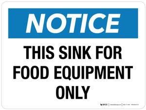 Notice: This Sink For Food Equipent Only Landscape - Wall Sign