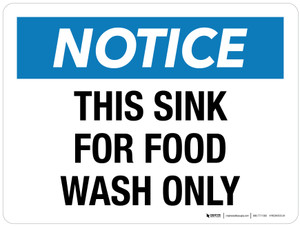 Notice: This Sink For Food Wash Only Landscape - Wall Sign