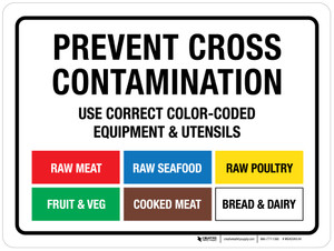 Prevent Cross Contamination - Use Correct Color-Coded Equipment & Utensils Landscape - Wall Sign