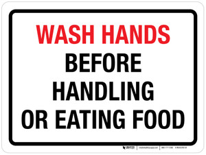 Wash Hands Before Handling Or Eating Food Landscape - Wall Sign Wash Hands Before Handling Or Eating Food Landscape - Wall Sign