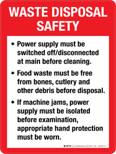 Waste Disposal Safety Portrait - Wall Sign Waste Disposal Safety Portrait - Wall Sign