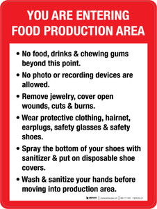 You Are Entering Food Production Area Portrait - Wall Sign You Are Entering Food Production Area Portrait - Wall Sign