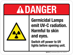 Danger: Germicidal Lamps Emit UV-C Radiation Harmful To Skin And Eyes ANSI Landscape - Wall Sign