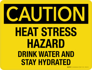 Caution: Heat Stress Hazard - Drink Water And Stay Hydrated Landscape - Wall Sign