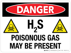 Danger: H2S Poisonous Gas May Be Present Landscape - Wall Sign
