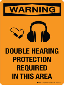 Warning: Double Hearing Protection Required In This Area Landscape - Wall Sign
