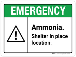 Emergency: Ammonia Shelter in Place Location ANSI Landscape - Wall Sign