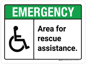 Emergency: Area for Rescue Assistance ANSI Landscape - Wall Sign