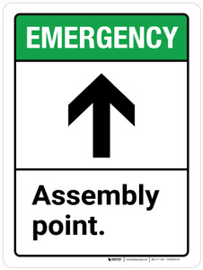 Emergency: Assembly Point with Up Arrow ANSI Portrait - Wall Sign