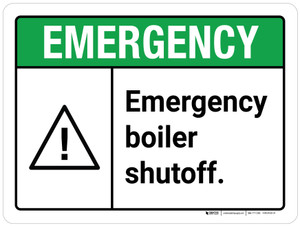 Emergency: Emergency Boiler Shutoff ANSI Landscape - Wall Sign