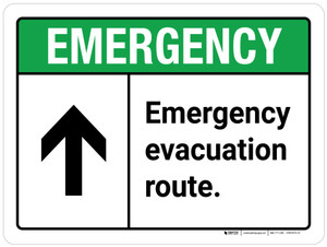 Emergency: Emergency Evacuation Route with Top Arrow ANSI Landscape - Wall Sign