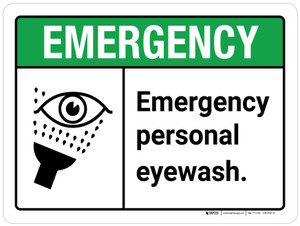 Emergency: Emergency Personal Eyewash ANSI Landscape - Wall Sign
