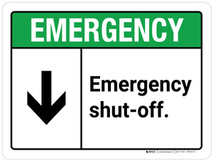 Emergency: Emergency Shut-Off with Down Arrow ANSI Landscape - Wall Sign