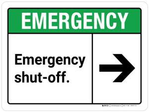 Emergency: Emergency Shut-Off with Right Arrow ANSI Landscape - Wall Sign