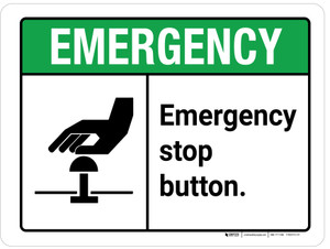 Emergency: Emergency Stop Button ANSI Landscape - Wall Sign