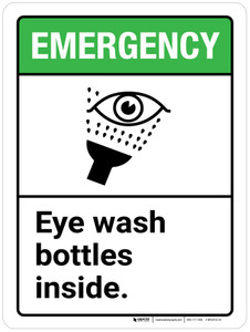 Emergency: Eye Wash Bottles Inside ANSI Portrait - Wall Sign