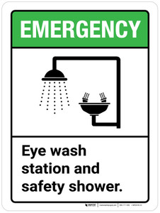 Emergency: Eye Wash Station and Safety Shower ANSI Portrait - Wall Sign