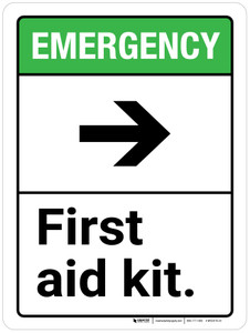 Emergency: First Aid Kit with Right Arrow ANSI Portrait - Wall Sign