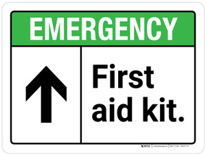 Emergency: First Aid Kit with Top Arrow ANSI Landscape - Wall Sign