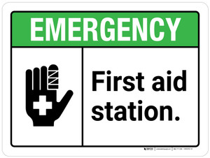 Emergency: First Aid Station ANSI Landscape - Wall Sign