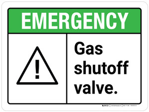 Emergency: Gas Shutoff Valve ANSI Landscape - Wall Sign